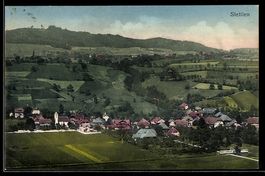 AK Stettlen, Ort mit Kirche und Hügellandschaft