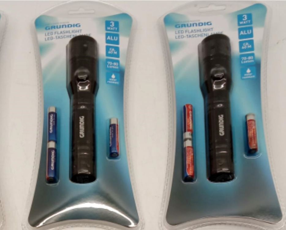 Lampe Torche Poche Aluminium Rectangle Noir Porte Clés LED Keychain GRUNDIG