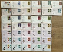 Schweiz - 37 FDC Pro Juventute 1965-1971 komplett je 4er Blo
