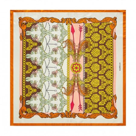 Marella Damen Seide Foulard Oxford orange braun 88x88 cm