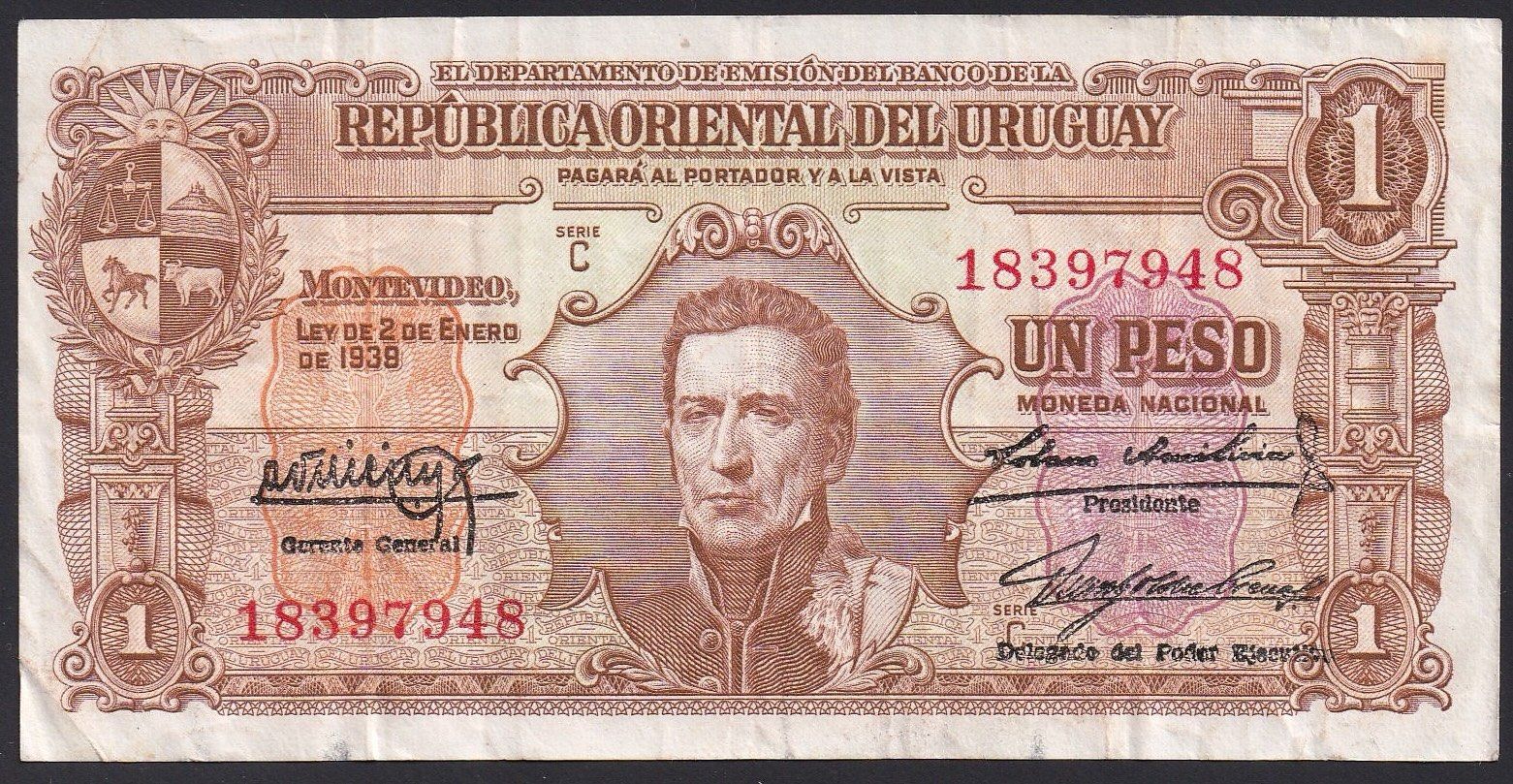 Banknoten: Uruguay 1 Peso 1948 – Gebraucht aus Brugg AG von banknoten_muesli