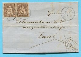 Faltbrief von Zug nach Basel 1866