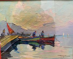 E. Bernadac Fischerboote farbig 34x44cm Acryl/Karton o. Holz
