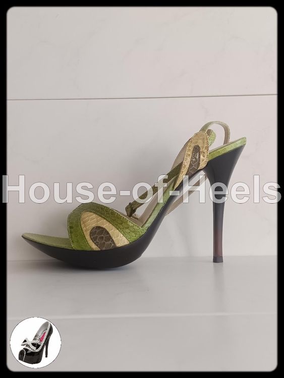 Escarpins Sandales San Marina à Plateau, Talon 12 Cm, Cuir Python Marron - Taille 39 - Occasion TBE