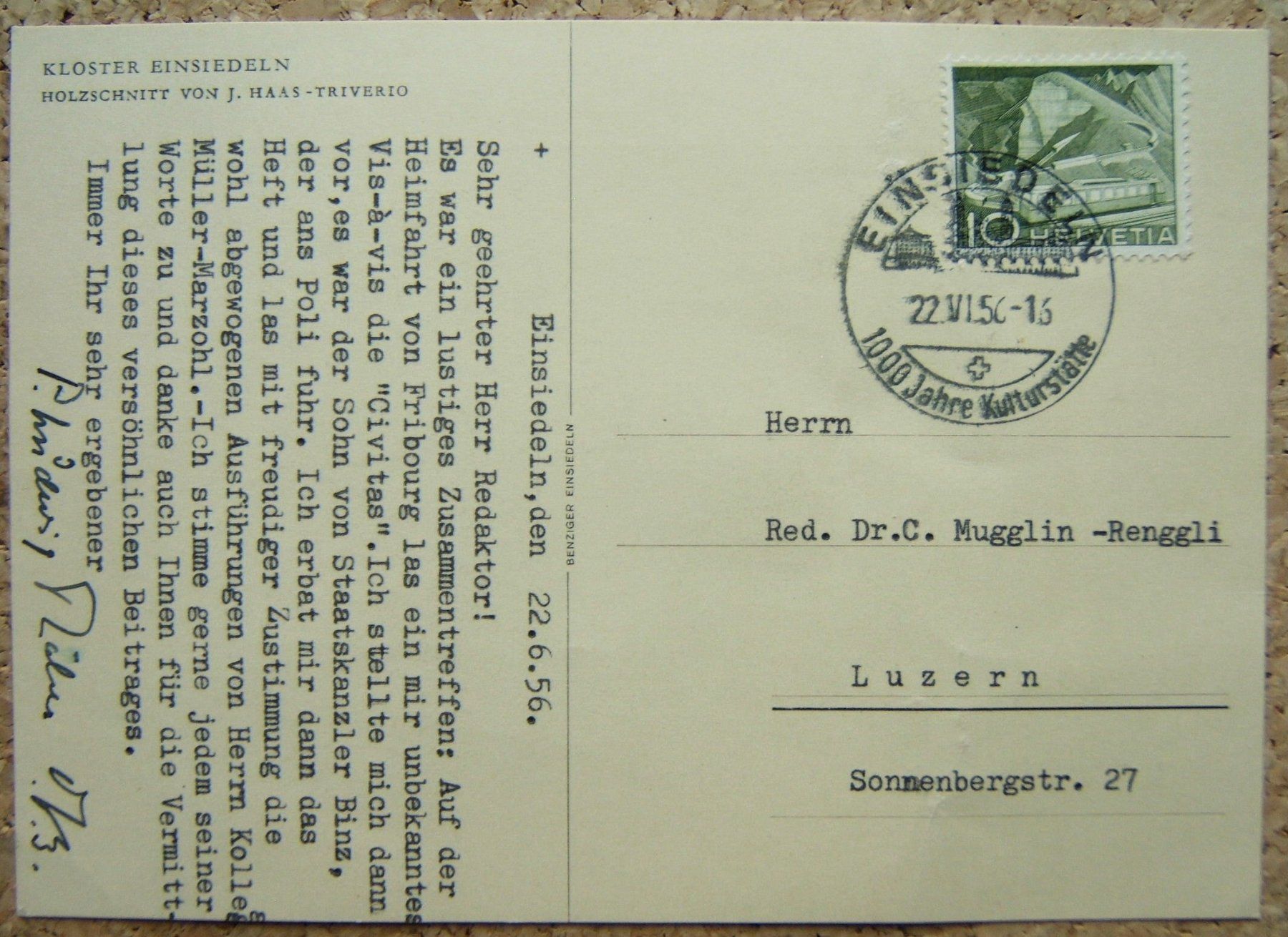 Cartes postales: AK KLOSTER EINSIEDELN 1956 – D'occasion à Brunnen par Nonne04 1
