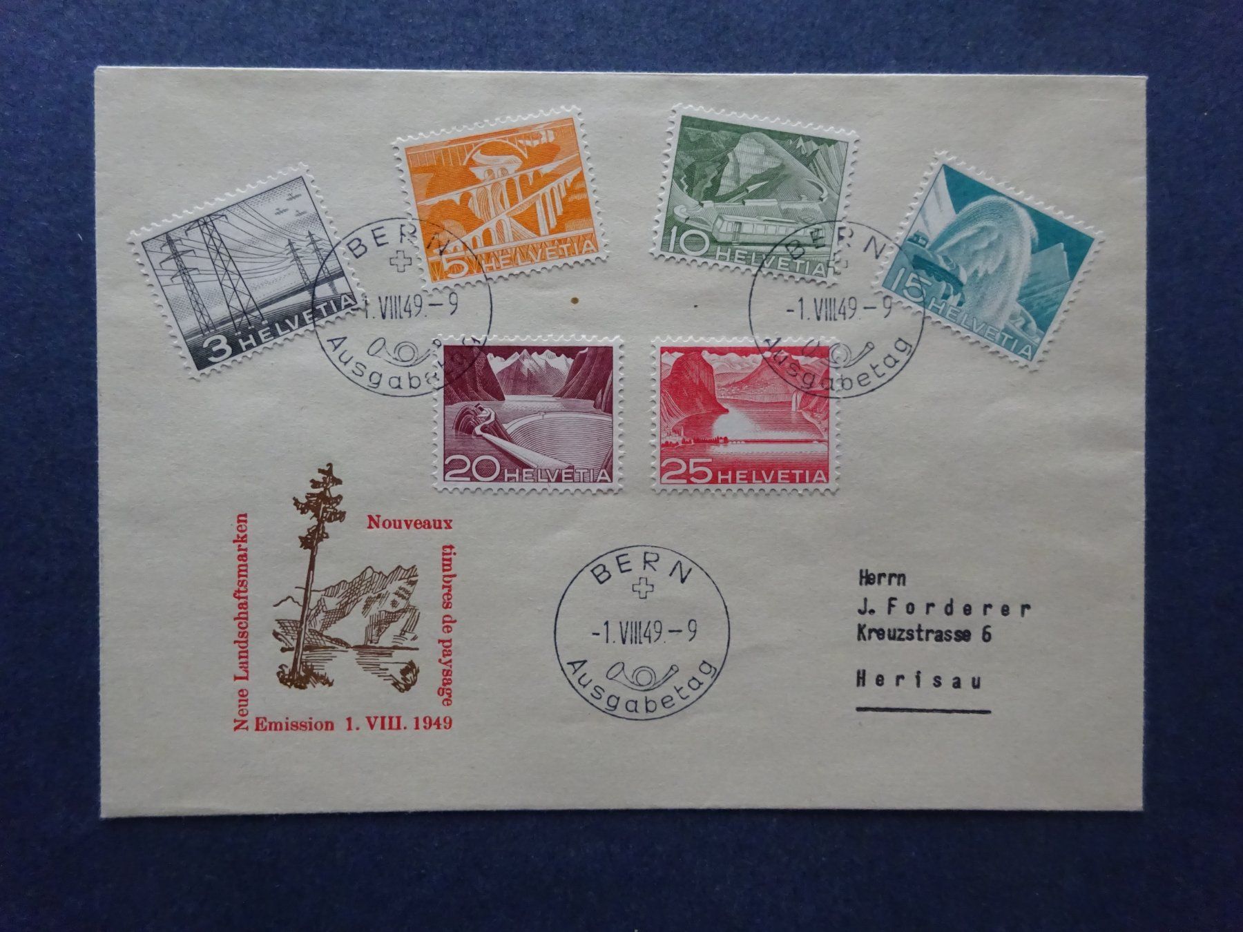 Tutti i francobolli: 1949 Technik und Landschaft FDC BERN – Usato da Appenzell-Steinegg venduto da adi1975 2