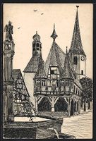 Handgemalt: Michelstadt, Rathaus mit Bru