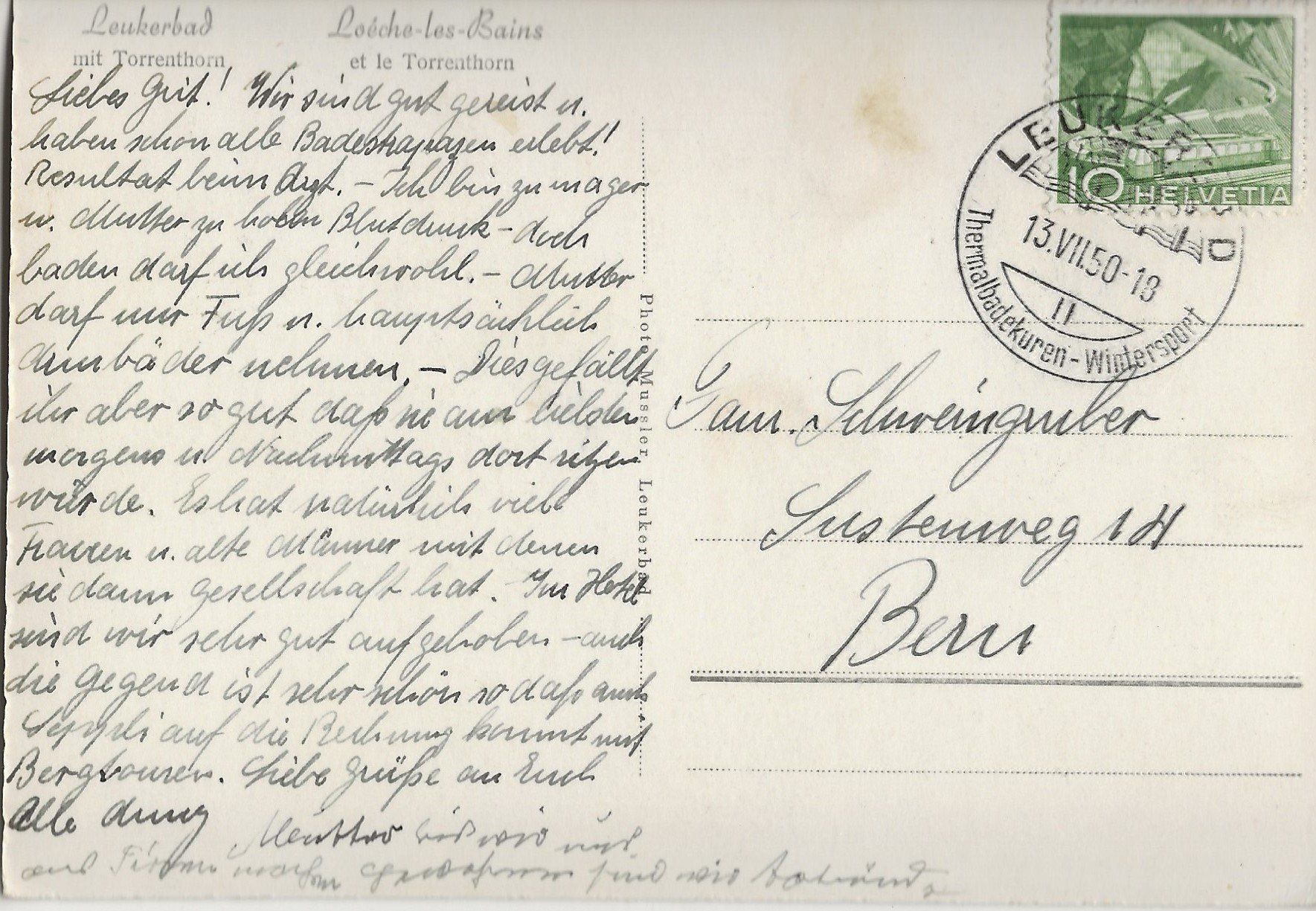Cartoline postali: Leukerbad, 1950 – Usato da Frauenfeld venduto da Merk52 1