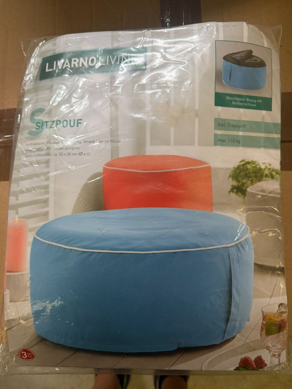 Hocker: Aufblassbarer Sitzhocker,  blau 55x30cm – Neu und originalverpackt aus Winterthur von Ferraristern