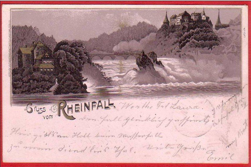 Ansichtskarten: RHEINFALL IN DER NACHT LITHO, 1900 – Gebraucht aus Grüningen von Kartenlaube