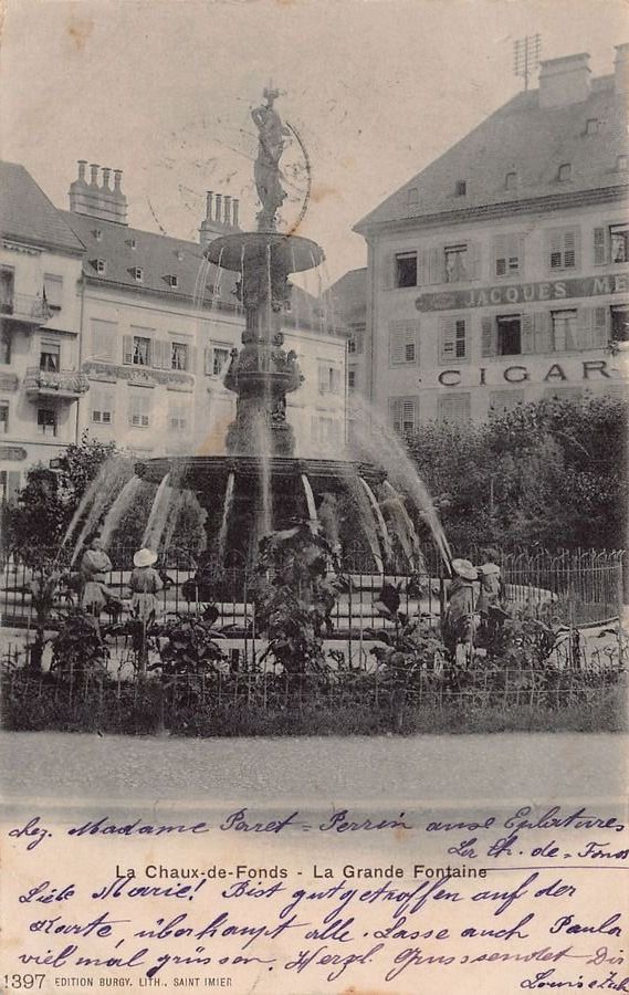 Cartoline postali: La Chaux-de-Fonds, la Grande Fontaine, circulée 1904 – Usato da Frauenfeld venduto da POML