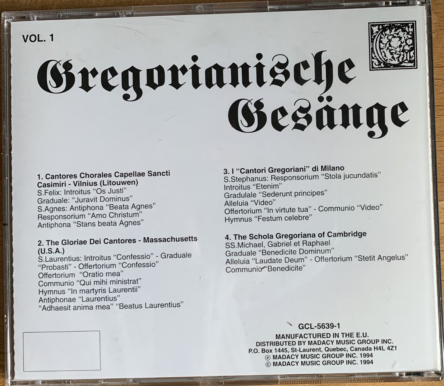 CD: GREGORIANISCHE GESÄNGE, Vol. 1 - 4 – Nuovo e nell'imballaggio originale da Birsfelden venduto da Emporio82 1