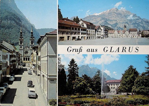 Cartoline postali: Gruss aus GLARUS - Auto, VW-Käfer – Usato da Jona venduto da philajona