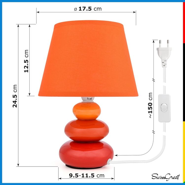 Relaxdays Nachttischlampe REEVA – Pin-Form, 57,5 Cm Hoch, Schwarz Mit Stoffschirm (E27, Inkl. Kippschalter)