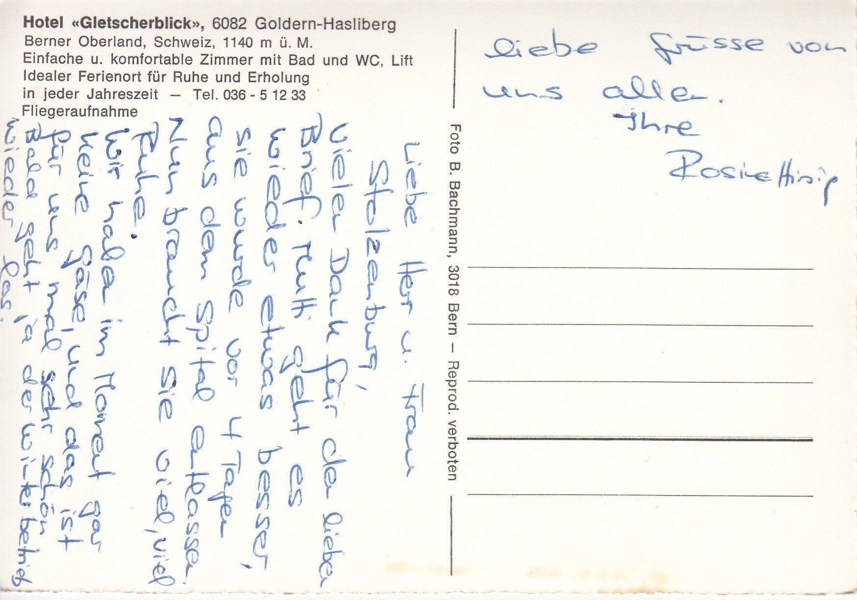 Cartoline postali: Goldern Gletscherblick ca. 1965 – Usato da Bürglen TG venduto da StampGraf 1
