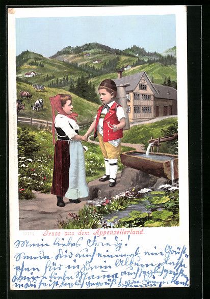 Cartoline postali: Kinder in Appenzeller Tracht auf einer A – Usato da Berlin venduto da bartko-reher