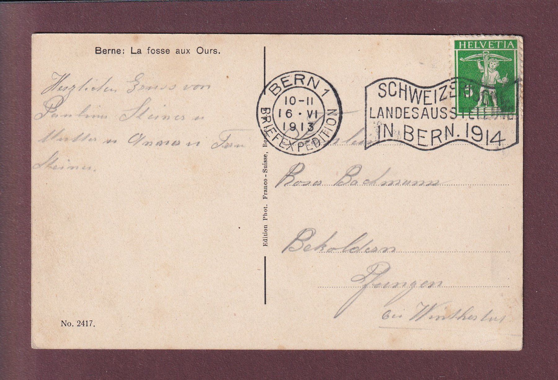 Cartoline postali: BERN - Bärengraben - 1913 – Usato da Pully venduto da nicecards 1