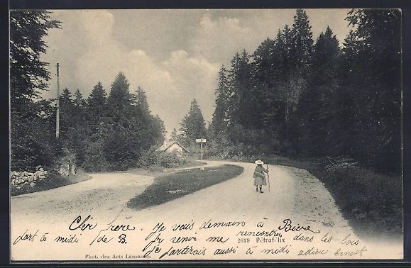Cartoline postali: Pétrafélix, Strassengabelung am Waldra – Usato da Berlin venduto da bartko-reher