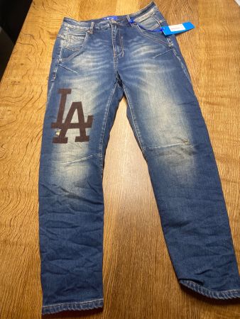 *S.Woman*JEANS/HOSE Gr.S NEU jeansblau Aufdruck Mod.Kati