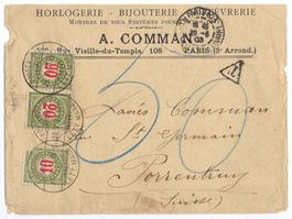 PORRENTRUY - Portomarken auf Beleg aus PARIS