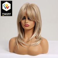 ✅ NEU Mittellange Blonde Graue Perücke