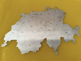 Schweiz-Karte aus rostfreiem Edelstahl - Alle Kantone
