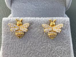 🐝 Ohrstecker Bienen 925er Silber vergoldet mit Zirkonia