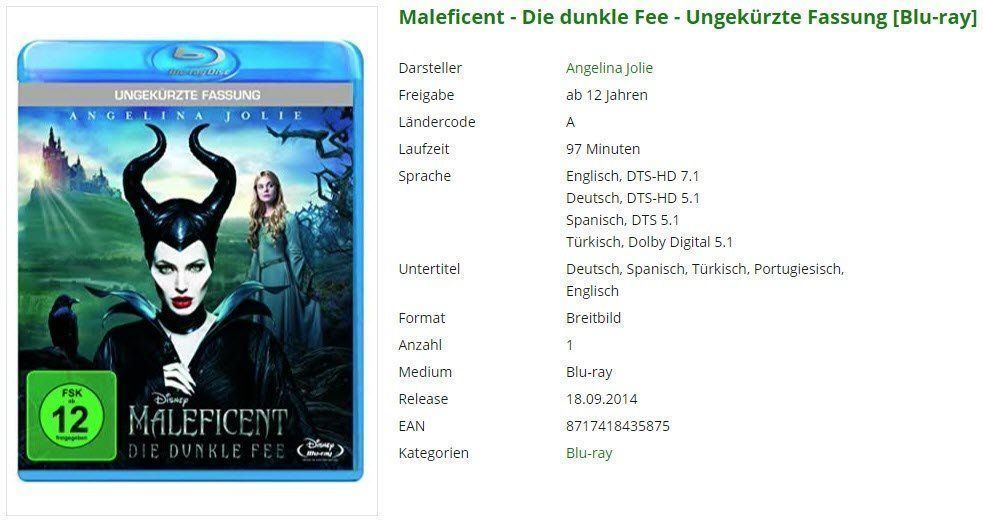 Tutti i DVDs: Maleficent - Die dunkle Fee [Blu-ray] – Usato da Buchrain venduto da Sssschaller