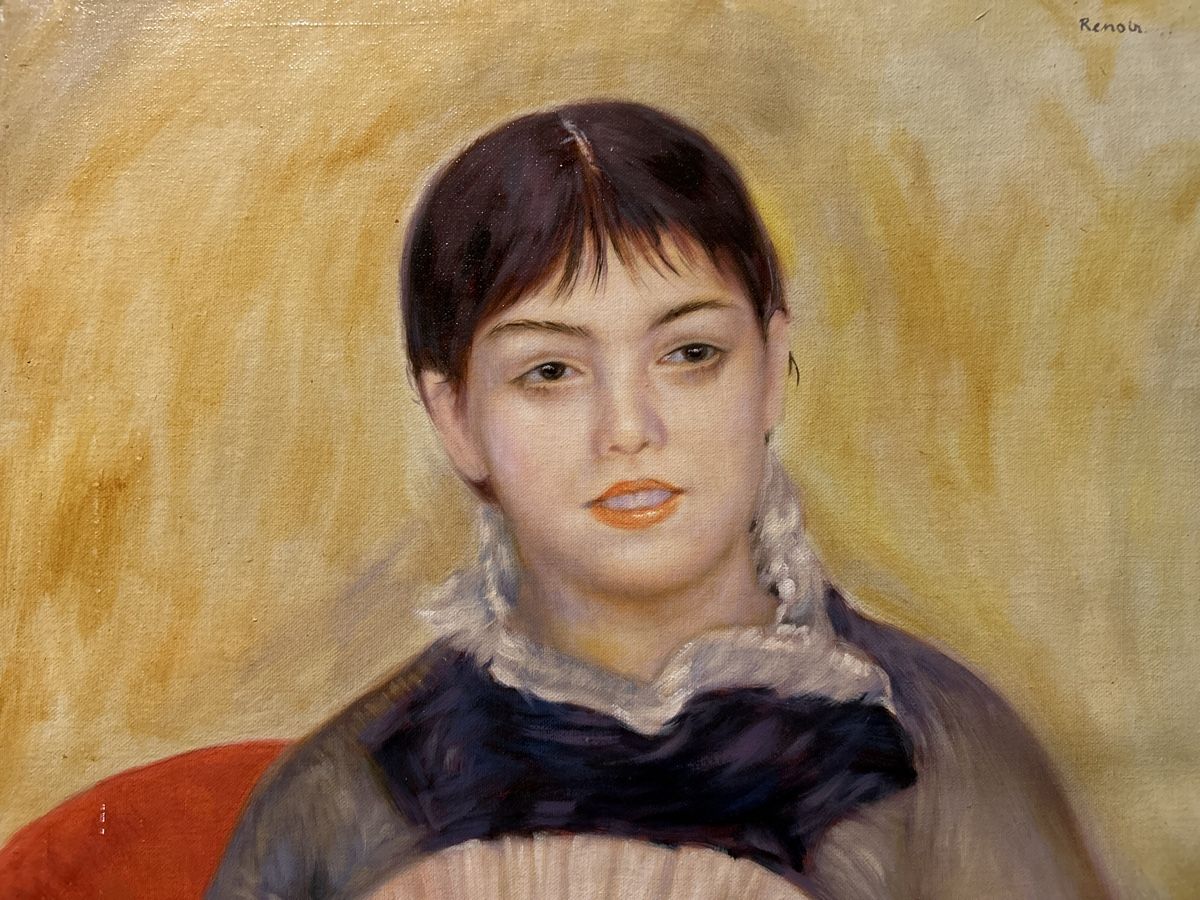 Dipinti: Gemälde, Junge Dame mit Fächer, gerahmt – Usato da Glarus venduto da KunstWerkEr-LS87 1