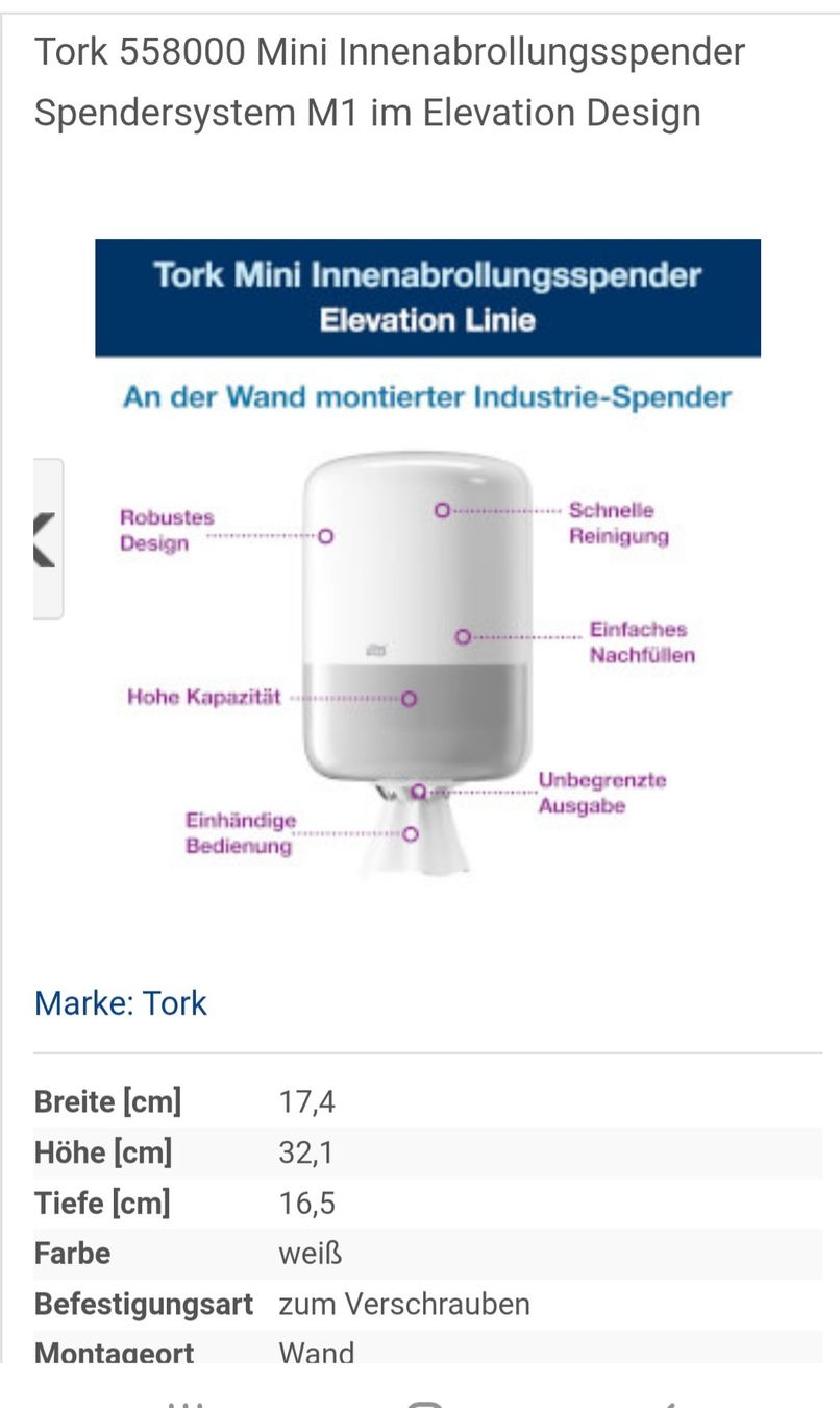 Portasciugamani: TORK 558000 Mini Innenabrollspender-Elevation Linie NEU + 2R – Nuovo e nell'imballaggio originale da Killwangen venduto da Marc-Antonio 1