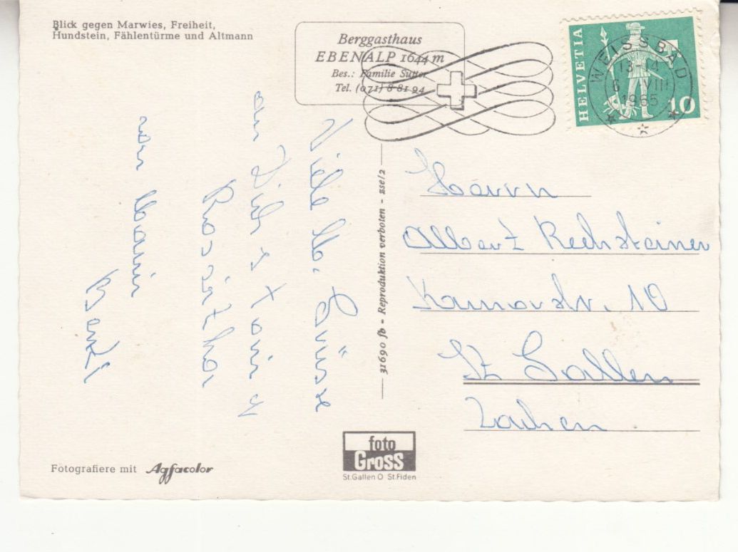 Cartoline postali: Ebenalp 1965 – Usato da Bürglen TG venduto da StampGraf 1