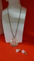 Halskette mit Ohrringen, Rosé Quarz,Silber Look,Neu