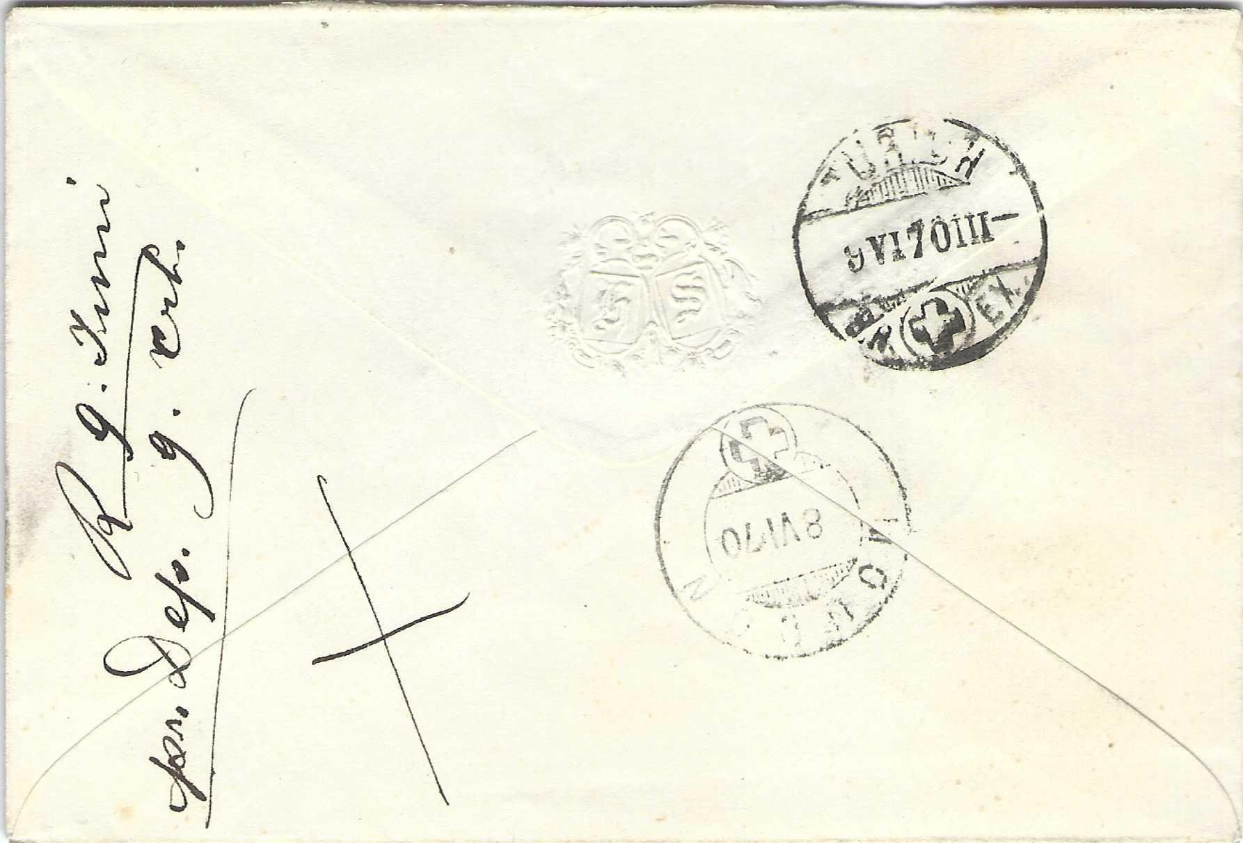Tutti i francobolli: Brief Lucens - Zürich 1870 – Usato da Wildhaus venduto da Brunphil 1