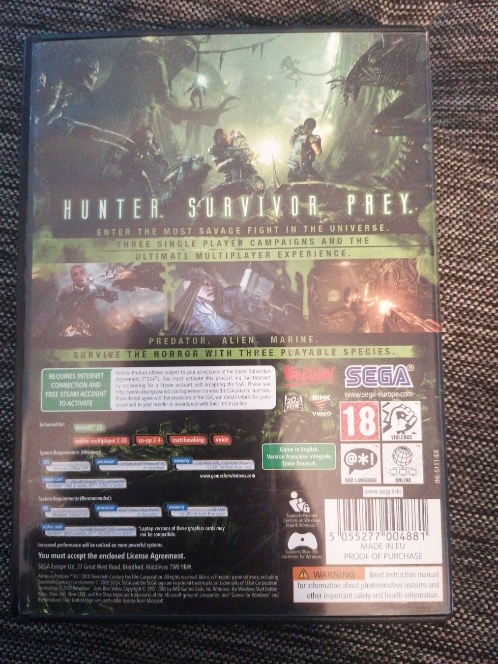 Spiele: ALIENS VS PREDATOR FOR WINDOWS – Gebraucht aus Pratteln von ThereseZ 1