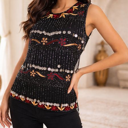 Oberteil Perlen Top 38 40 Bauchtanz Bellydance Schwarz