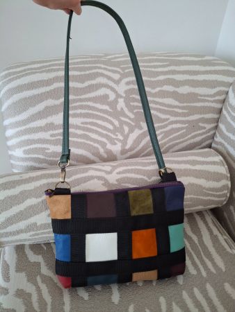 Bunte Umhängetasche Patchwork Leder Stoff Handarbeit neuw...