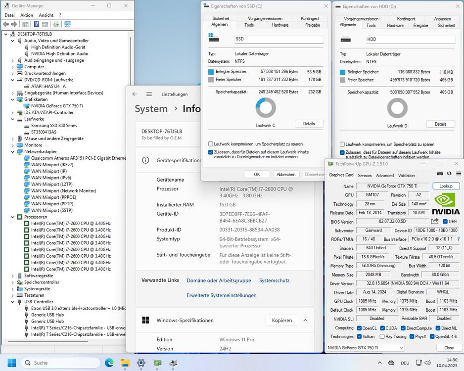 PCs: Gaming PC i7, 16GB Ram, Nvidia GTX750Ti, SSD, Windows 11 – Gebraucht aus Frick von volvo850driver 7