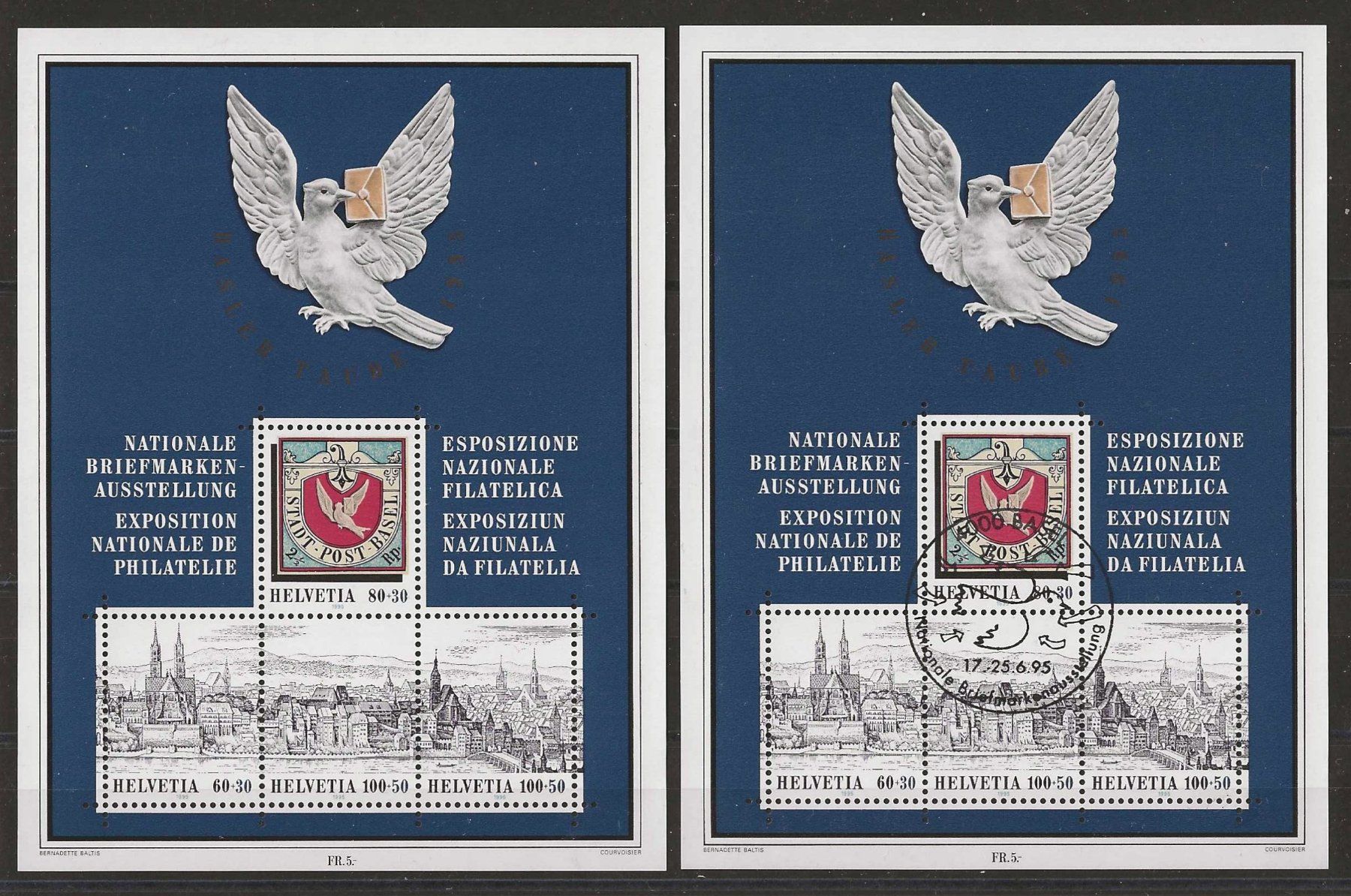 Alle Briefmarken: 2 Blocks Basler-Taube 1995 – Gebraucht aus Zürich von Philacat11