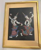 Thai Seidenbild, gerahmt, Tänzer, Kunsthandwerk