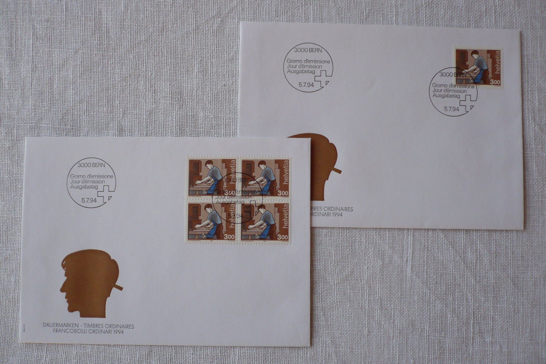 Tutti i francobolli: 1994 2 FDC Schreiner 4er-Block & Einzelmarke SBK 852 – Usato da Zürich venduto da saltandpepper008