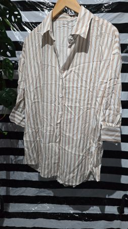 Gestreifte Viscose Bluse - L - Beige/Weiss 2️⃣