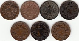 Lot -- 7 x alte 2 Rappen 1851 - 1928