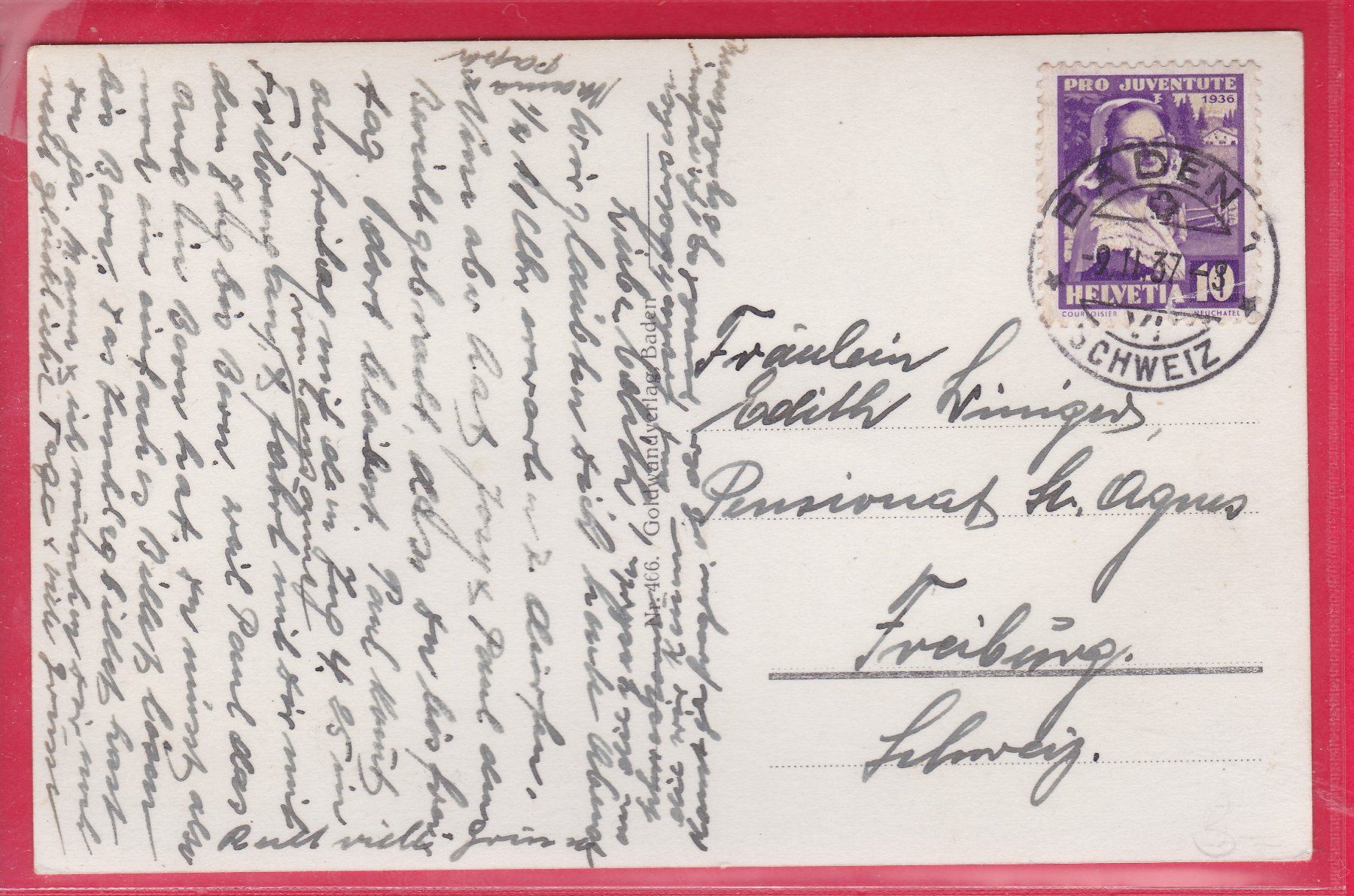 Cartoline postali: BADEN, 9.2.1937 – Usato da Oberrieden venduto da Gebirgsstelze 1