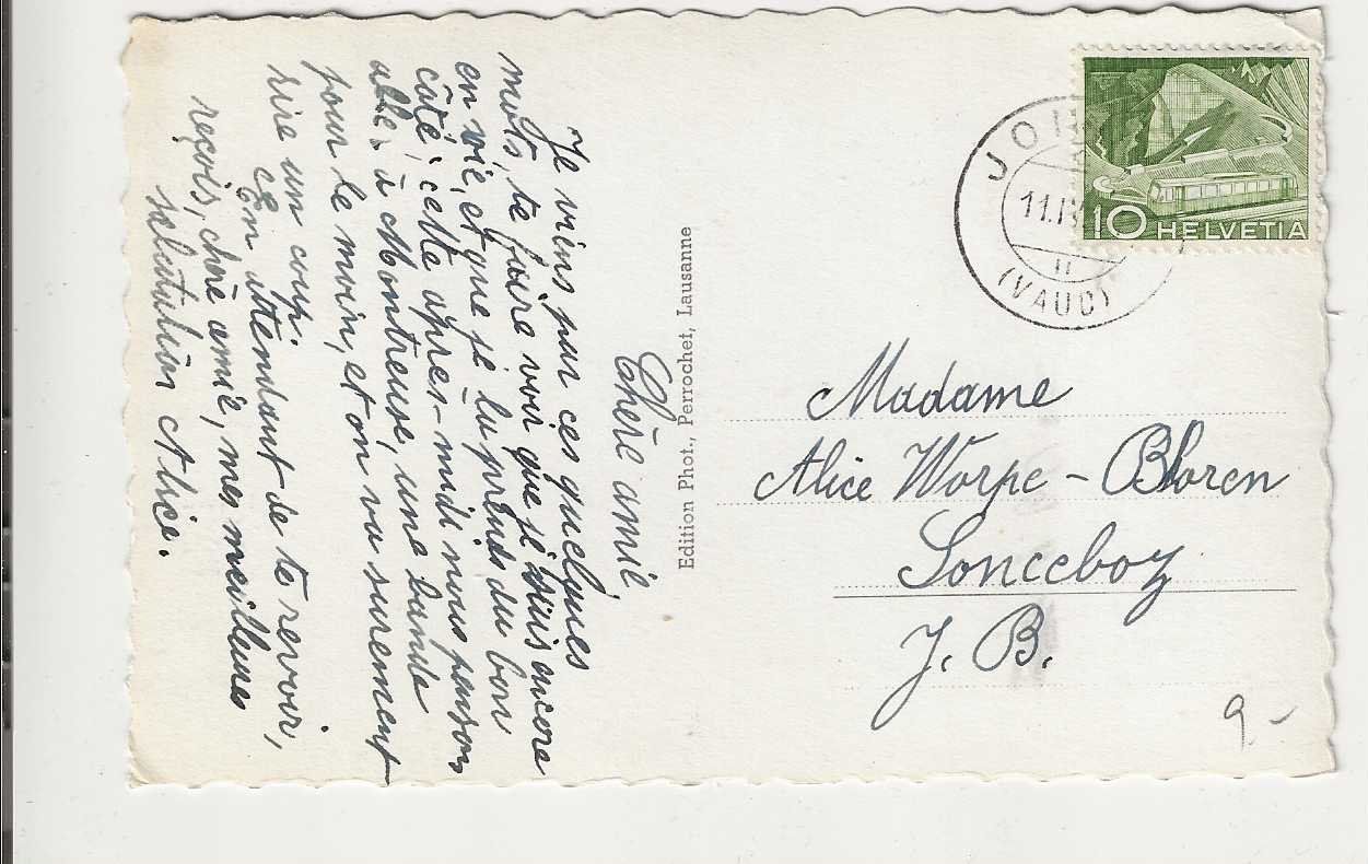 Cartoline postali: Jongny, 1951 – Usato da Spiez venduto da Niesen20 1