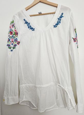 Bluse weiss mit Stickereien, Grösse M, Hippie, Flower Power