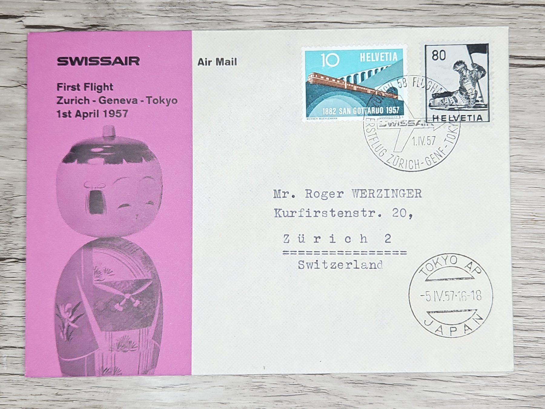 Tutti i francobolli: CL03 Enveloppe + Timbre Suisse 1957 – Usato da Cousset venduto da Patrick_Collections