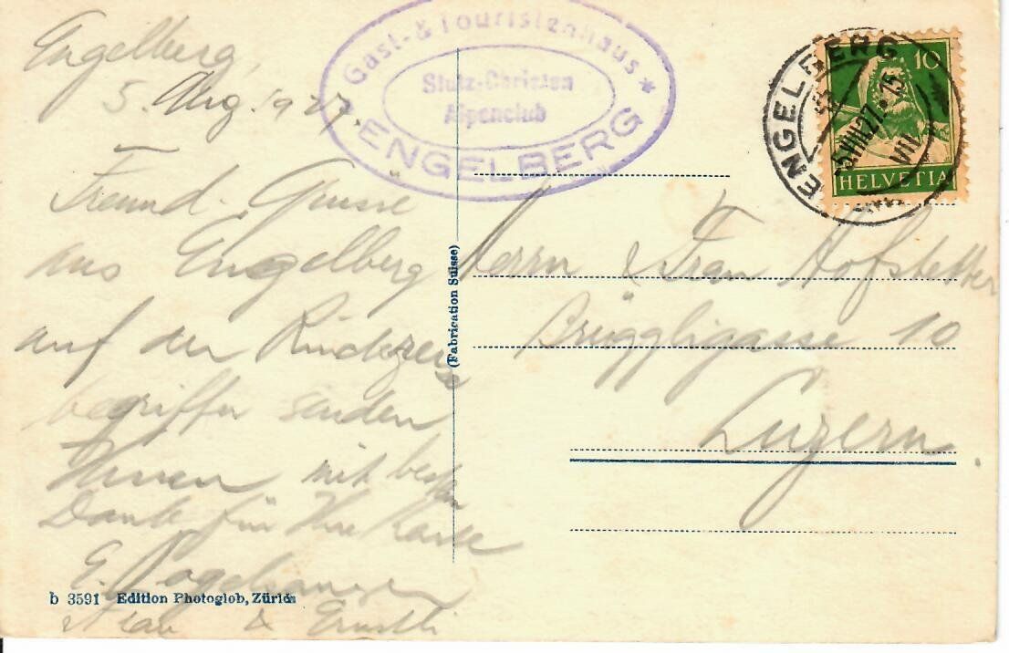 Ansichtskarten: Engelberg 1927 – Gebraucht aus Hochdorf von Ziegel-16 1