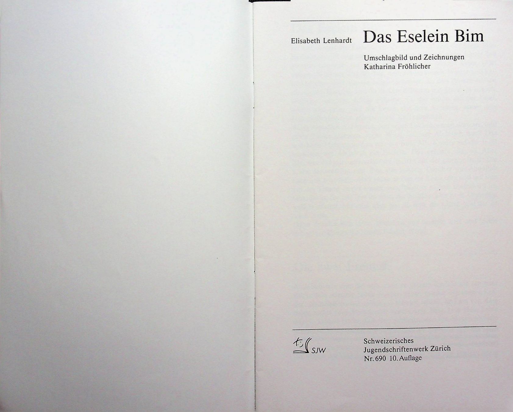 Libri: SJW 690 E. Lenhardt Das Eselein Bim 10. Auflage 1990 – Usato da Reitnau venduto da Zaomir 2