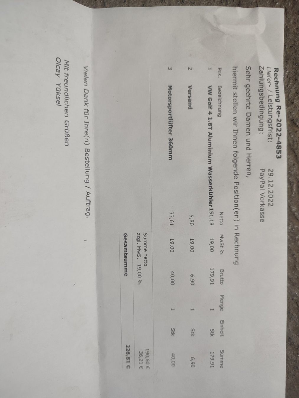 VW Tutti pezzi di ricambio auto: VW Golf 4 Aluminium Wasserkühler – Nuovo e nell'imballaggio originale da Buch am Irchel venduto da 8459Erb 2