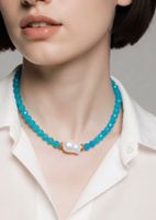 Türkisblaue Chalcedon & Barock Perle Halskette Vergoldet